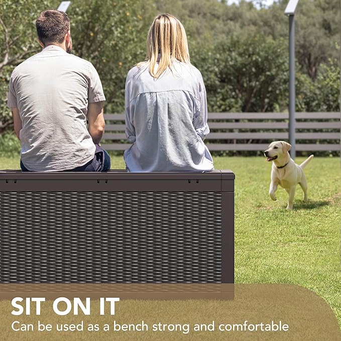Devoko 100 Gallon Waterproof Large Resin Deck Box Indoor Outdoor Lockable Storage Container for Patio Furniture Cushions Garden Tools (100 Gallon, Dark Brown) - Image 3