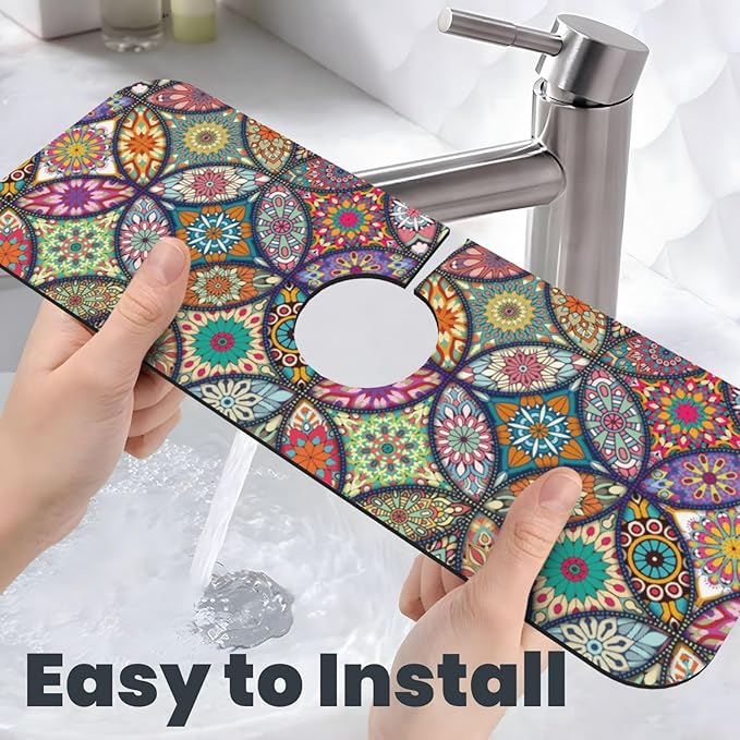 Boho Pretty Mandala Ceramic Rainbow Kitchen Sink Splash Guard Faucet Mat 1 Pcs - Image 6