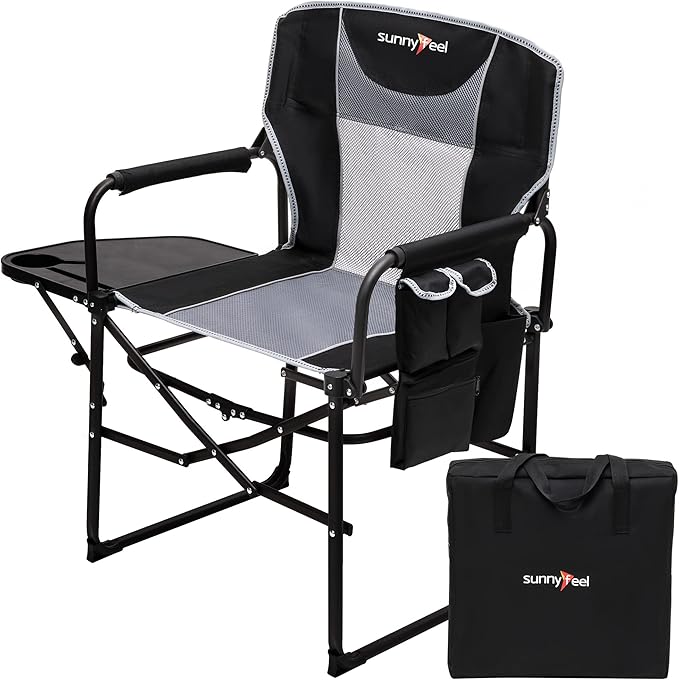 SUNNYFEEL Camping Directors Chair, Heavy Duty,Oversized Portable Folding Chair with Side Table, Pocket for Beach, Fishing,Trip,Picnic,Lawn,Concert Outdoor Foldable Camp Chairs by SunnyFeelCamping