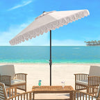 SAFAVIEH 9ft Outdoor Patio Umbrella, Round, Valance, Beige & White Trim, Auto Crank Tilt, UV Resistant for Deck, Backyard, Poolside (PAT8006C) - Image 2