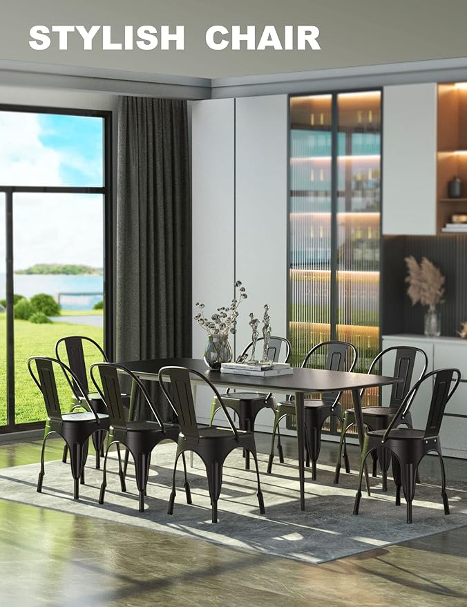 Nazhura Metal Dining Chair Farmhouse Tolix Style for Kitchen Dining Room Café Restaurant Bistro Patio, 18 Inch, Stackable, Waterproof Indoor/Outdoor (Sets of 4) (Black) - Image 2