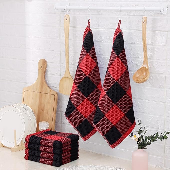 Homaxy 100% Cotton Waffle Weave Check Plaid Dish Cloths, 12 x 12 Inches - Image 8