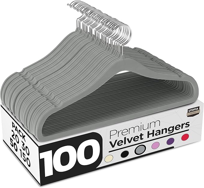 Utopia Home Velvet Hangers 100 Pack – Luxury Non-Slip Slim Pant & Coat Hangers by UTOPIAHOME