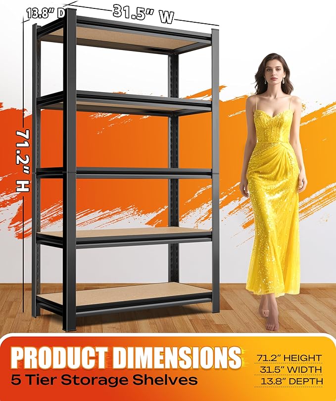 AOAORRG Set of 3 Garage Shelving Heavy Duty Storage Shelves, Metal Adjustable Shelving Unit, Utility Garage Organizer Shelf for Basement, Pantry, Kitchen, Warehouse, 31.5"W x 13.8"D x 71.2"H, Black - Image 3