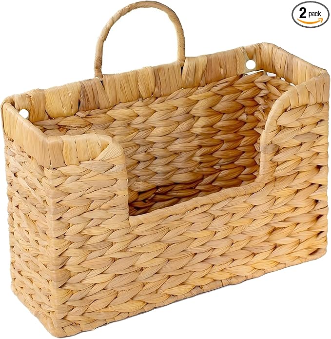 Set of 2 Magazine Holder Wall Basket Water Hyacinth Woven Mail Organizer by PINXIURY