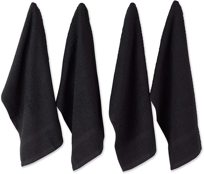 DII Basic Terry Collection Waffle Dishtowel Set, Solid Black, 4 Piece by DII