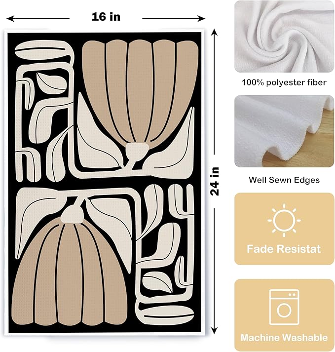 Abstract Boho Neutral Taupe and Beige Floral Kitchen Towels Set of 2, Retro 70s - Image 5