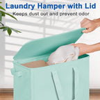 Slim Laundry Hamper with Lid and Wheels, Small Rolling Laundry Basket with - Image 3