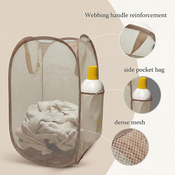 The upgraded pop-up laundry basket features a breathable side pocket mesh design - Image 3