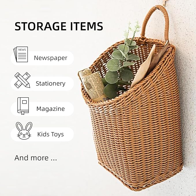Woven Hanging Wicker Basket for Door, Handmade Rattan Hanging Wall Baskets for - Image 2