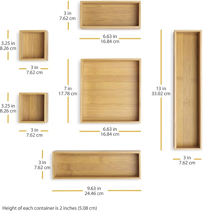 Whitmor 6-Piece Bamboo Drawer Organizers - Image 3