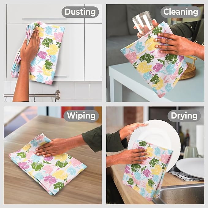 Urban Villa Collection Kitchen Towels Tulip Flowers Multi Color Premium Quality - Image 6