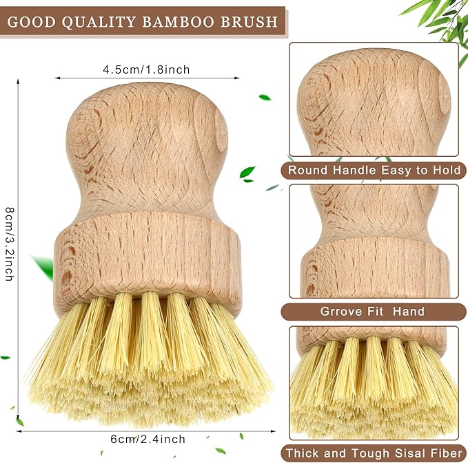 12 Pcs Bamboo Dish Brush, Wooden Scrubber Sisal Bristle Kitchen Wood Brushes - Image 7