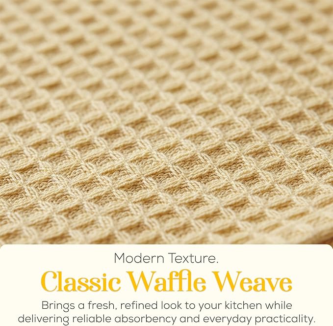 MosJos Kitchen Towels Set of 4 Dish Towels Yellow n White Waffle Weave Cotton - Image 4