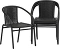 Flash Furniture Lila Modern Rattan Indoor/Outdoor Stackable Dining Chairs, Stacking Rattan Bistro Chairs for Patio or Restaurant, Set of 4, Black by FlashFurniture