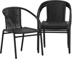 Flash Furniture Lila Modern Rattan Indoor/Outdoor Stackable Dining Chairs, Stacking Rattan Bistro Chairs for Patio or Restaurant, Set of 4, Black by FlashFurniture