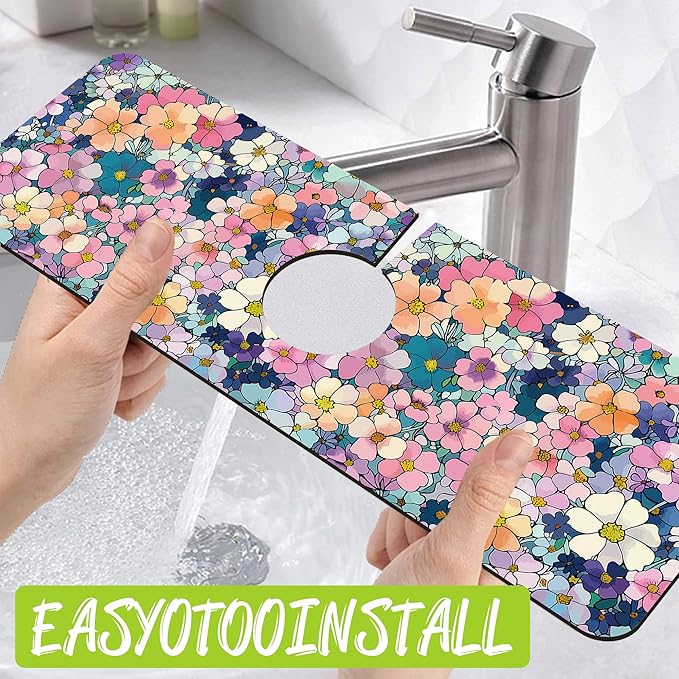 Sink Faucet Absorbing Mat Cute Flowers Sink Splash Guard Drying Mat - Image 4