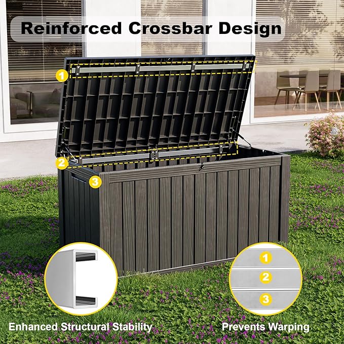 DRATO 180 Gallon Outdoor Storage Box, Large Waterproof Deck Box, Lockable Resin Storage Container with Reinforced Support for Patio Cushions, Garden Tools, UV-Resistant Outdoor Chest（Black，180 Gallon） - Image 4