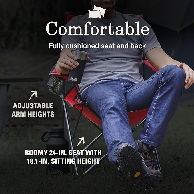 Coleman Broadband Mesh Quad Camping Chair with Carry Bag & Cup Holder, Cooling Mesh Back with Adjustable Arms, Great for Camping, Tailgating, Firepits, Patio, & More - Image 3