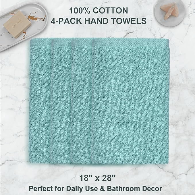 Teal Hand Towels for Bathroom, Bathroom Hand Towels Set of 4, Large 18" x 28" - Image 4