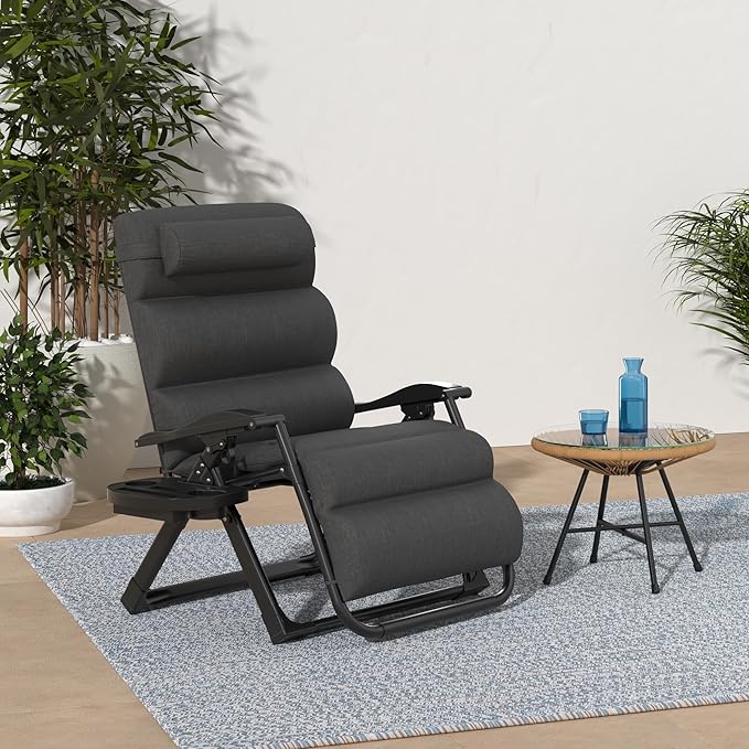 Best Choice Products Oversized Zero Gravity Chair, Folding Outdoor Patio Recliner, XL Anti Gravity Lounger w/Removable Cushion, Cup Holder, Side Tray, 350lb Capacity - Fossil Gray - Image 2