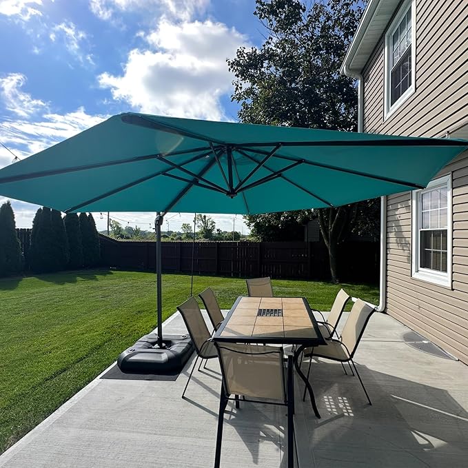 PURPLE LEAF 11 Feet Patio Cantilever Umbrella with Base Outdoor Umbrella Round Aluminum Offset with 360-degree Rotation for Garden Deck Pool Patio, Turquoise Blue by PURPLELEAF