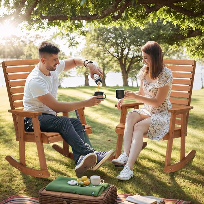 VINGLI Wooden Rocking Chair with High Backrest, Solid Fir Wood, Heavy Duty 600 LBS Patio Rockers for Indoor and Outdoor, Garden, Yard, Patio - Image 7
