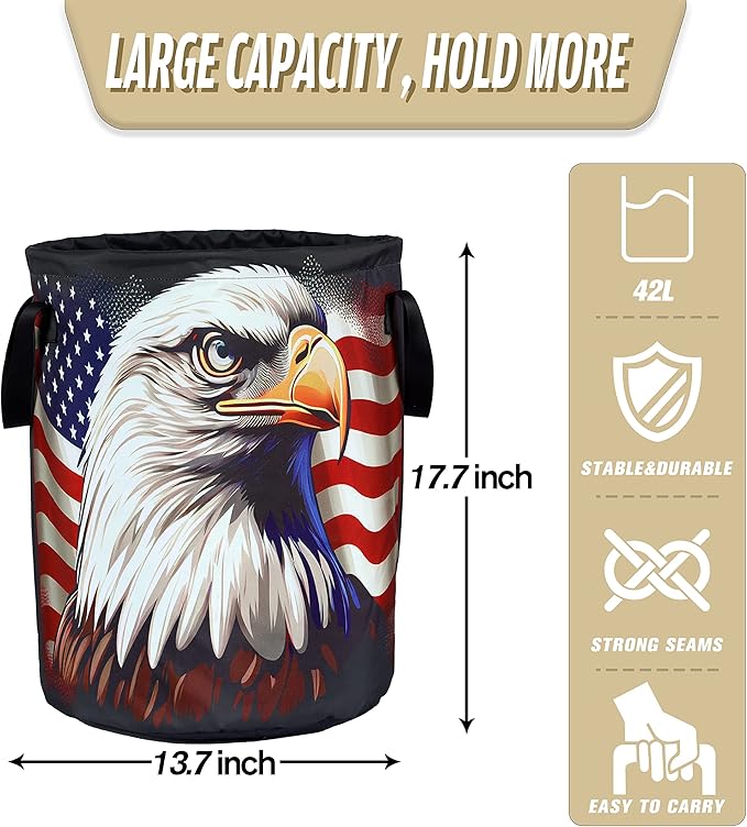 American Flag Eagle Laundry Basket Foldable Oxford Cloth Funny Tote Bag Laundry - Image 2