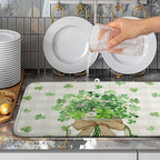 St Patricks Day Shamrock Dish Drying Mat Green Spring Kitchen Dishes Drying Pad - Image 4