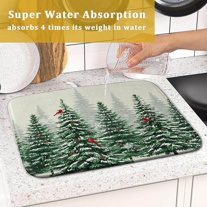Winter Green Pine Tree Dish Drying Mat - Image 7