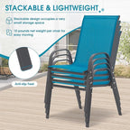 Outdoor Stackable Chairs Set of 4, Stacking Patio Chairs with Textilene Fabric, Outside Furniture for Garden Backyard Balconie Poolside Deck, Blue - Image 4