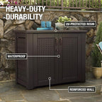 Rubbermaid Decorative Outdoor Storage Cabinet (123 Gal), Weather Resistant, Brown, Organization for Home/Backyard/Pool Chemicals/Toys/Garden Tools/Porch/Patio Cushions - Image 3