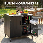 Outdoor Grill Cart with Storage Cabinet and Stainless Steel Top, 35-Inch Outdoor Grill Station with Door, Modular Kitchen Island for Food Prep and BBQ, Black & Silver - Image 7