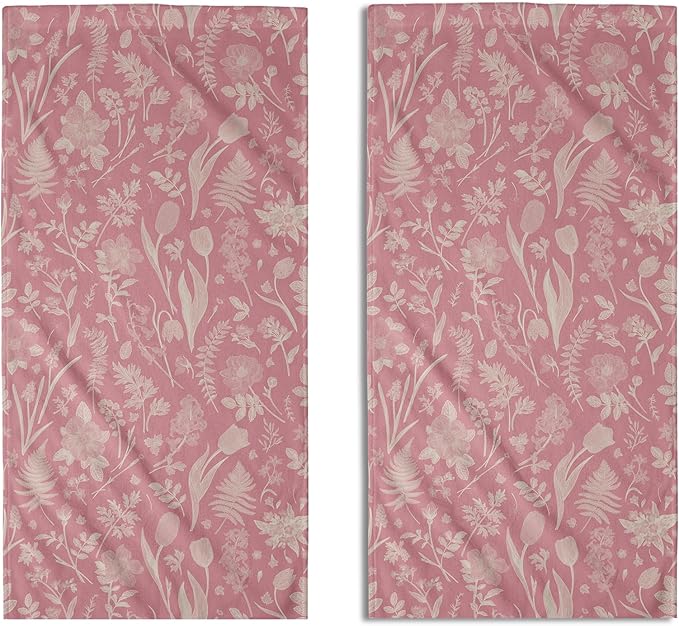 Pink Spring Floral Hand Towels for Bathroom Set of 2 Flower Leaves Vintage by Aytipun