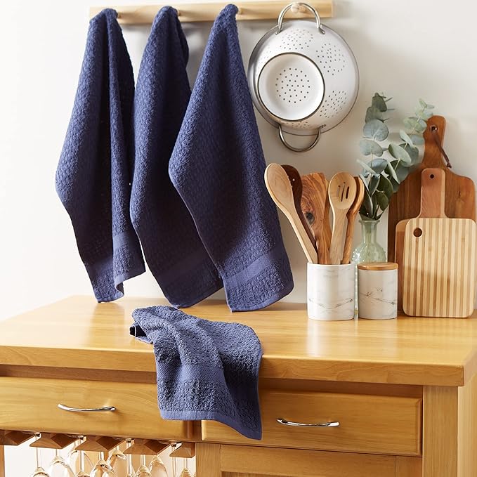DII Basic Terry Collection Waffle Dishtowel Set, Solid French Blue, 4 Piece - Image 4