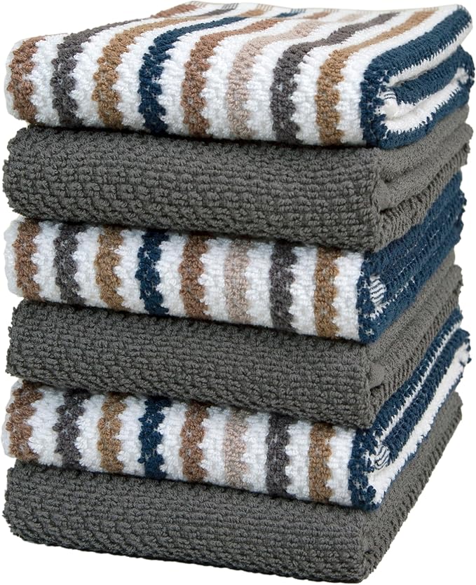 Premium Kitchen Towels | Large Cotton Kitchen Hand Towels | Popcorn Striped by BumbleTowels