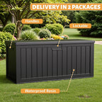 Flamaker Resin Deck Box 250 Gallon, Waterproof Imitation-Wood Lockable Storage Box with Separator Plate Outdoor Indoor, Garden, Patio Furniture for Tools&Pool Accessories (Black) - Image 7