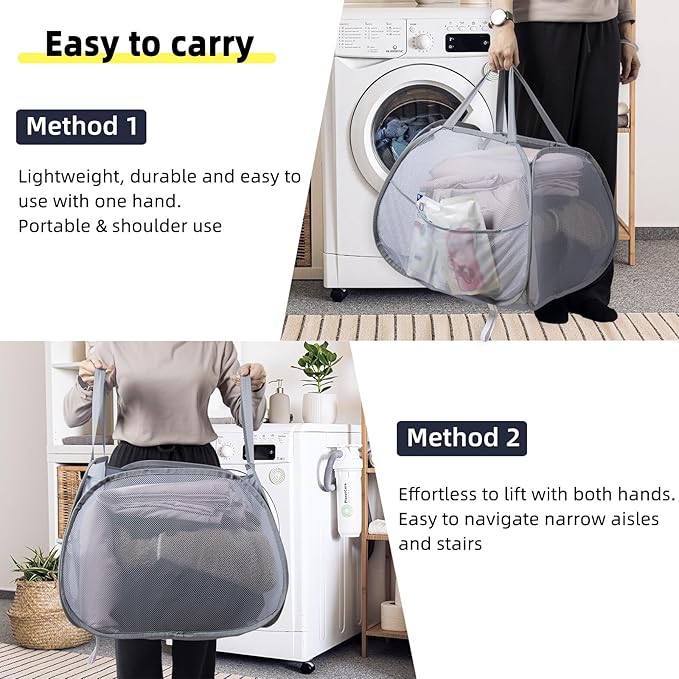Collapsible Laundry Basket, 90L Foldable Pop-up Laundry Hamper - Image 5