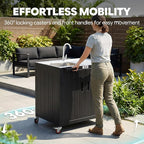 Outdoor Kitchen Island with Stainless Steel Sink and Storage Cabinet, 35-Inch BBQ Prep Station with Faucet & Lockable Wheels for Patio, Backyard, and Outdoor Cooking, Black & Silver - Image 8