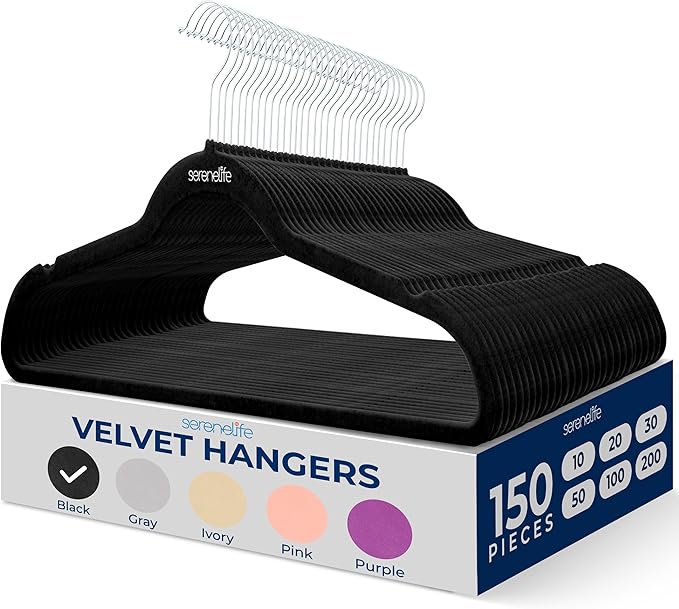 SereneLife Non-Slip Velvet Hangers, Mega Pack, 150 Pieces Hangers by SereneLife