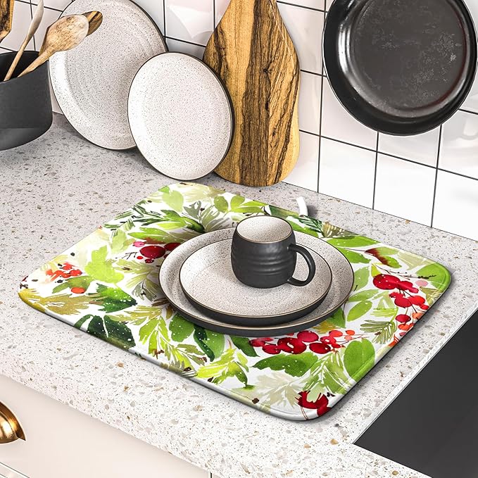 Watercolor Christmas Dish Drying Mat 16 x 18 Inch - Image 5