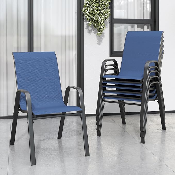Patio Chairs Set of 6, Stackable Outdoor Dining Chairs for All Weather Textilene Fabric & Metal Frame, Outdoor Chairs Set for Backyard Deck Garden by Vimstora