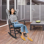 VINGLI Wooden Rocking Chair, Outdoor Chair with 450 lbs Support, Relaxing Rocker with Solid Wood High Back Seat Reclining Seat for Deck, Garden, Backyard, Porch, Indoor or Outdoor Use (Black, 2PCS) - Image 7