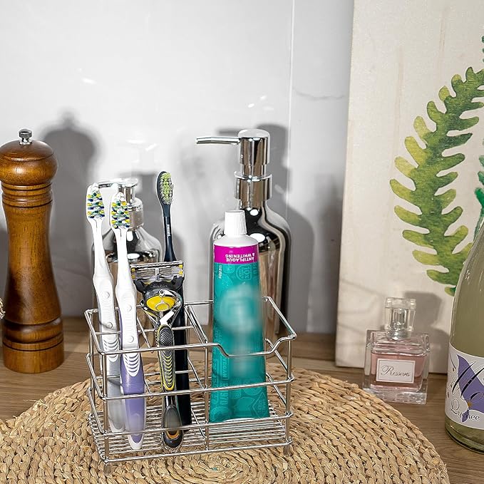 Stainless Steel Toothbrush Holder Stand, 5 Slots Toothpaste Holder - Image 3