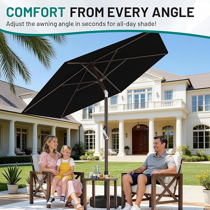 AreShark 7.5FT Patio Umbrella Table Market Umbrella with 6 Sturdy Ribs, Button Tilt/Crank, Heavy-Duty Outdoor Umbrellas for Pool, Deck, Garden and Backyard, Black - Image 5