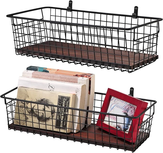 SheeChung 2 Set Portable Metal Farmhouse Wall Decor Storage Organizer Basket Bin by SheeChung