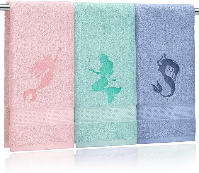 3 Pack Coastal Mermaid Hand Towels by Hahafelt