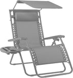 Best Choice Products Folding Zero Gravity Outdoor Recliner Patio Lounge Chair w/Adjustable Canopy Shade, Headrest, Side Accessory Tray, Textilene Mesh - Dove Gray by BestChoiceProducts