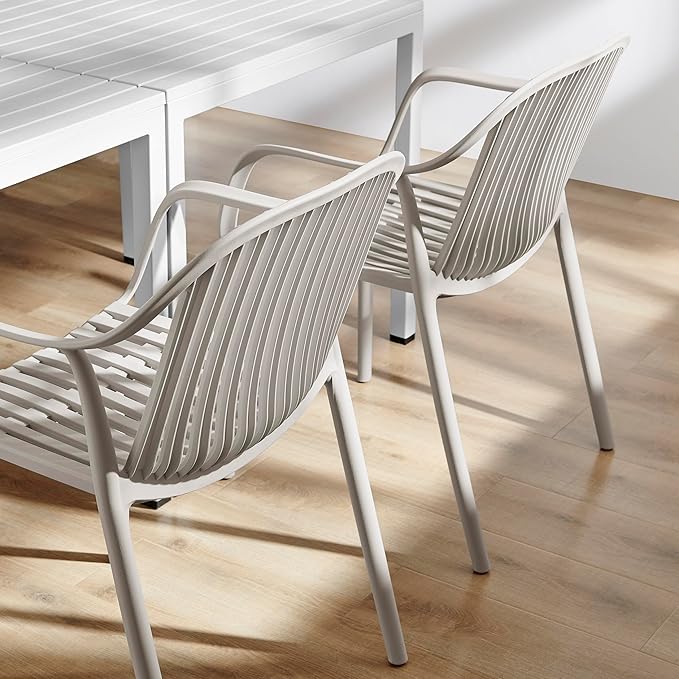 Modern Stackable Outdoor & Indoor Plastic Dining Chairs Set, Outdoor Breathable Armchairs Set, Weather-Resistant, Ideal for Patios, Cafes, and Home Use, No Assembly, Set of 4 (Grey) - Image 7