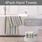 Beige Striped Hand Towels, Bathroom Hand Towels Set of 4, Soft Towel Set - Image 3